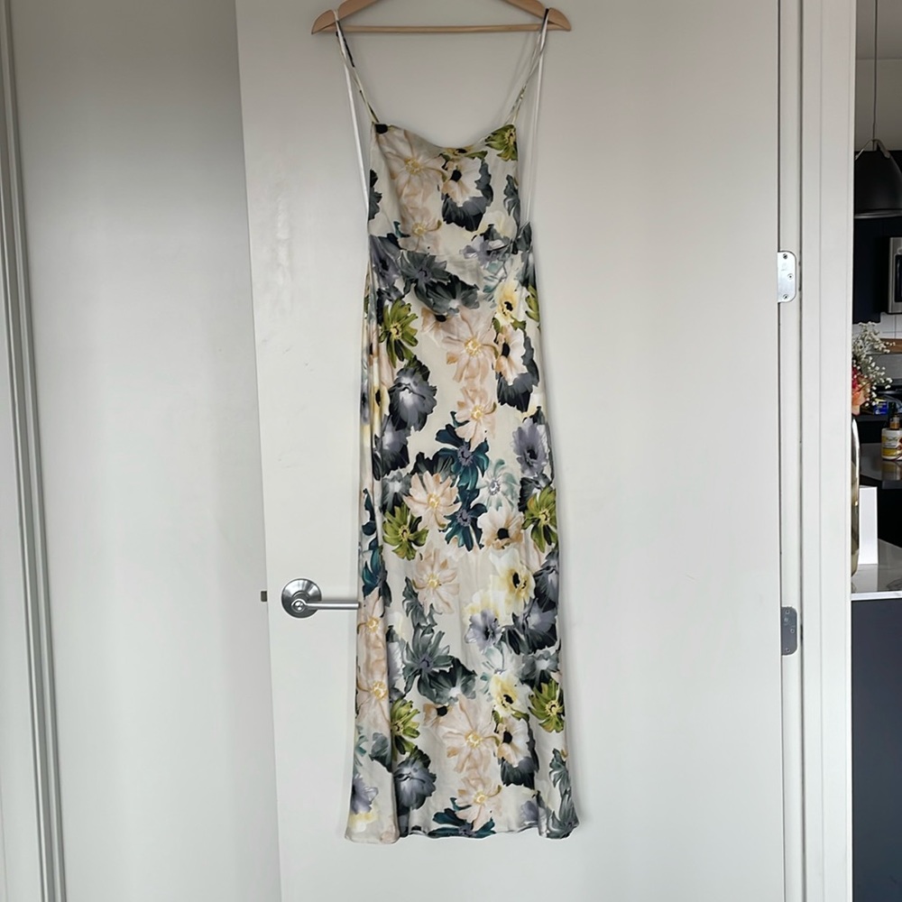 Petal and Pup Ivory and Blue/Green Floral Midi Dress - Picture 2 of 7